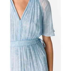 Whistles Blue Bamboo Leaves Gathered Dress